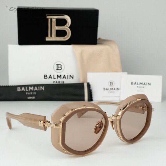 Balmain Women Sunglasses Nude Gold Brown Round BRIGITTE BPS-129C-53 BRAND NEW